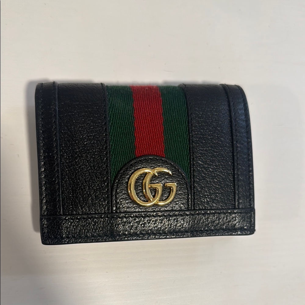 Gucci Black Leather Wallet with Red and Green Stripe
